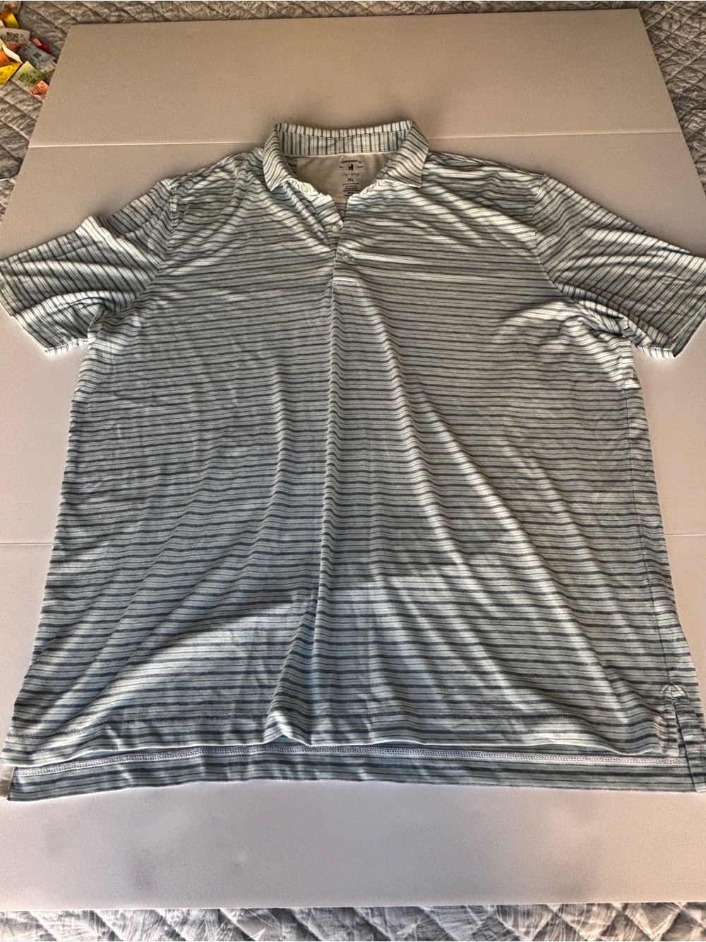 johnnie-O Top Shelf Mens Mint Green Navy Stripe UPF 50 Golf Polo - Extra Large